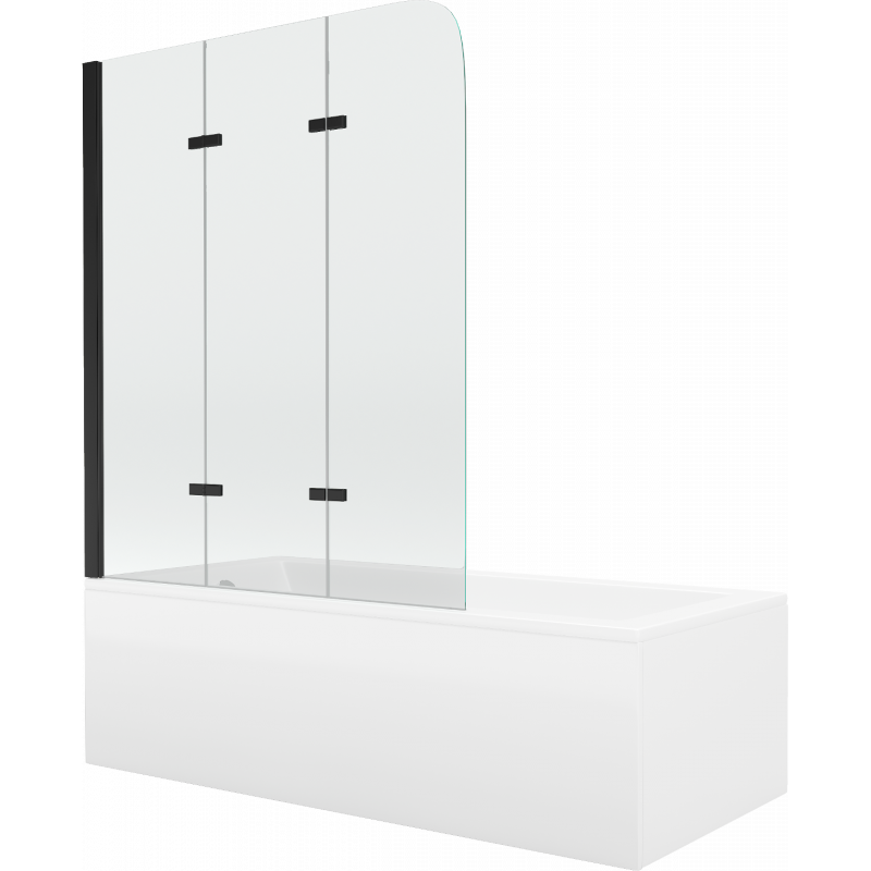 Mexen Cubik Rechteckbadewanne 150 x 70 cm mit Verkleidung und 3-flügeliger Blende 120 cm, Transparent, Schwarz - 550315070X90120