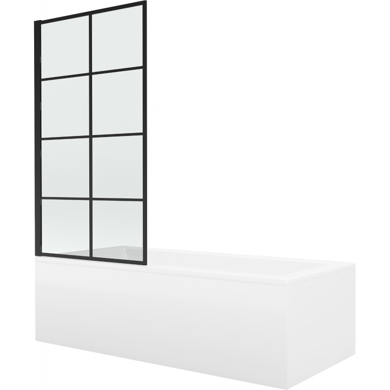 Mexen Cubik Rechteckbadewanne 150 x 70 cm mit Verkleidung und 1-flügliger Duschabtrennung 80 cm, Schwarzes Design fix - 55031507