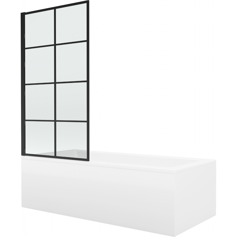 Mexen Cubik Rechteckbadewanne 170 x 70 cm mit Verkleidung und 1-flügliger Duschabtrennung 70 cm, Schwarzes Design fix - 55031707