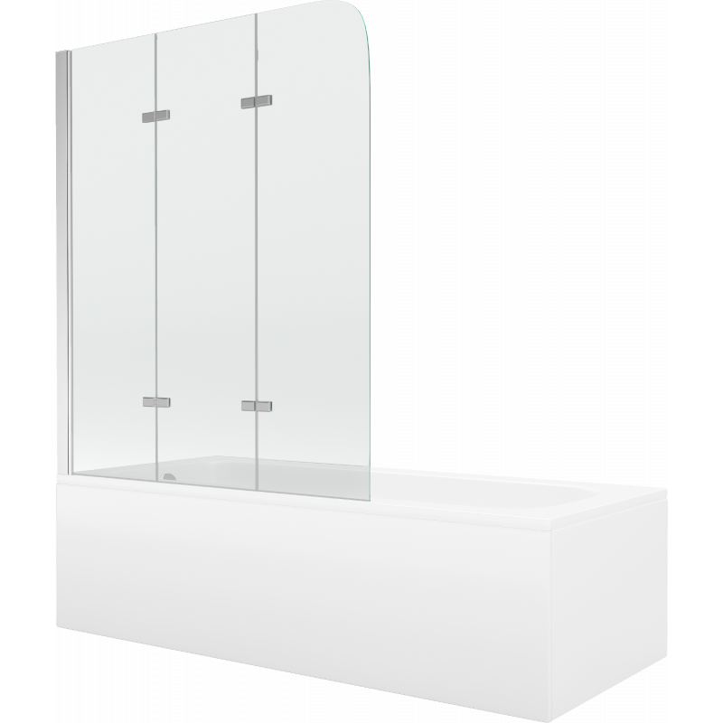 Mexen Vega Rechteckbadewanne 150 x 70 cm mit Verkleidung und 3-flügeliger Blende 120 cm, Transparent, Chrom - 550115070X90120301