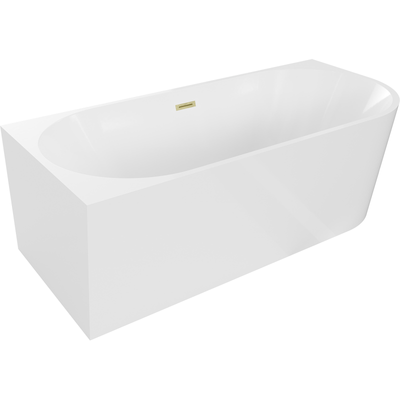 Mexen Mia freistehende linksseitige Badewanne 150 x 75 cm, weiß, Überlauf in gebürstetem Gold - 52691507500L-55