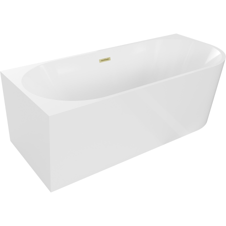 Mexen Mia freistehende linksseitige Badewanne 150 x 75 cm, weiß, Überlauf in gebürstetem Gold - 52691507500L-55