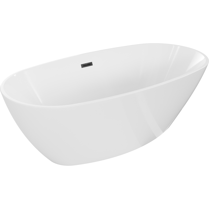 Mexen Eris freistehende Badewanne 155 x 80 cm, weiß, mit schwarzem Überlauf - 53441558000-70