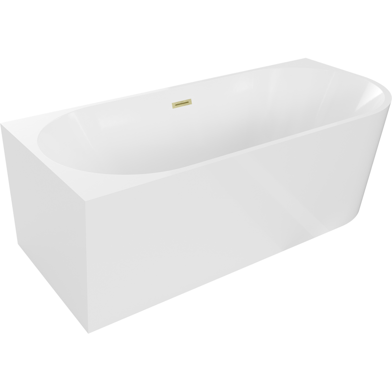 Mexen Mia freistehende rechteckige Badewanne 180 x 80 cm, Weiß, mit Überlauf in gebürstetem Gold - 52691808000L-55