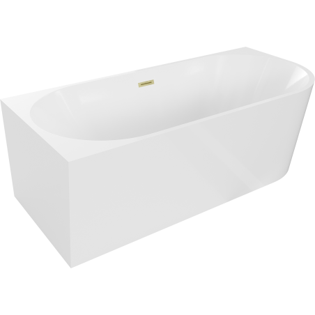 Mexen Mia freistehende rechteckige Badewanne 180 x 80 cm, Weiß, mit Überlauf in gebürstetem Gold - 52691808000L-55