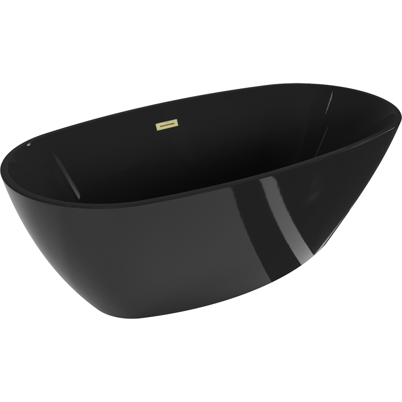 Mexen Eris freistehende Badewanne 170 x 80 cm, schwarz, mit gebürstetem Goldüberlauf - 53441708070-55