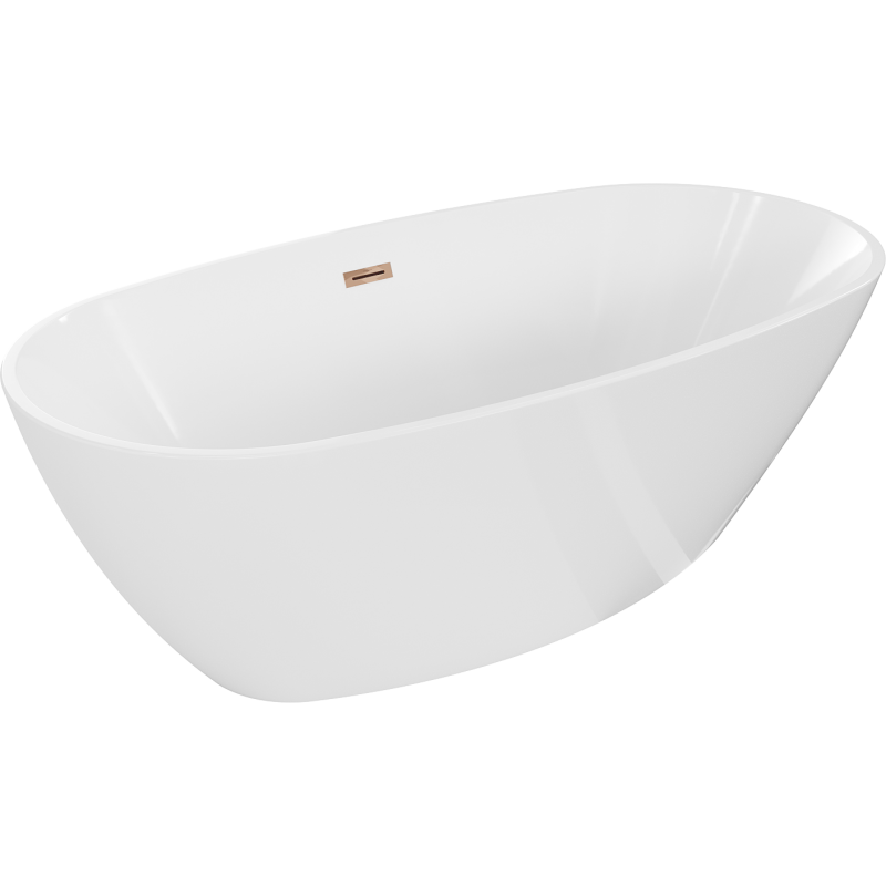 Mexen Eris freistehende Badewanne 180 x 80 cm, weiß, mit Überlauf in roségold - 53441808000-60