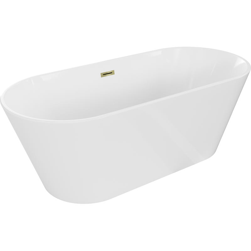 Mexen Flavia freistehende Badewanne 150 x 75 cm, weiß, Überlauf gold - 54031507500-50