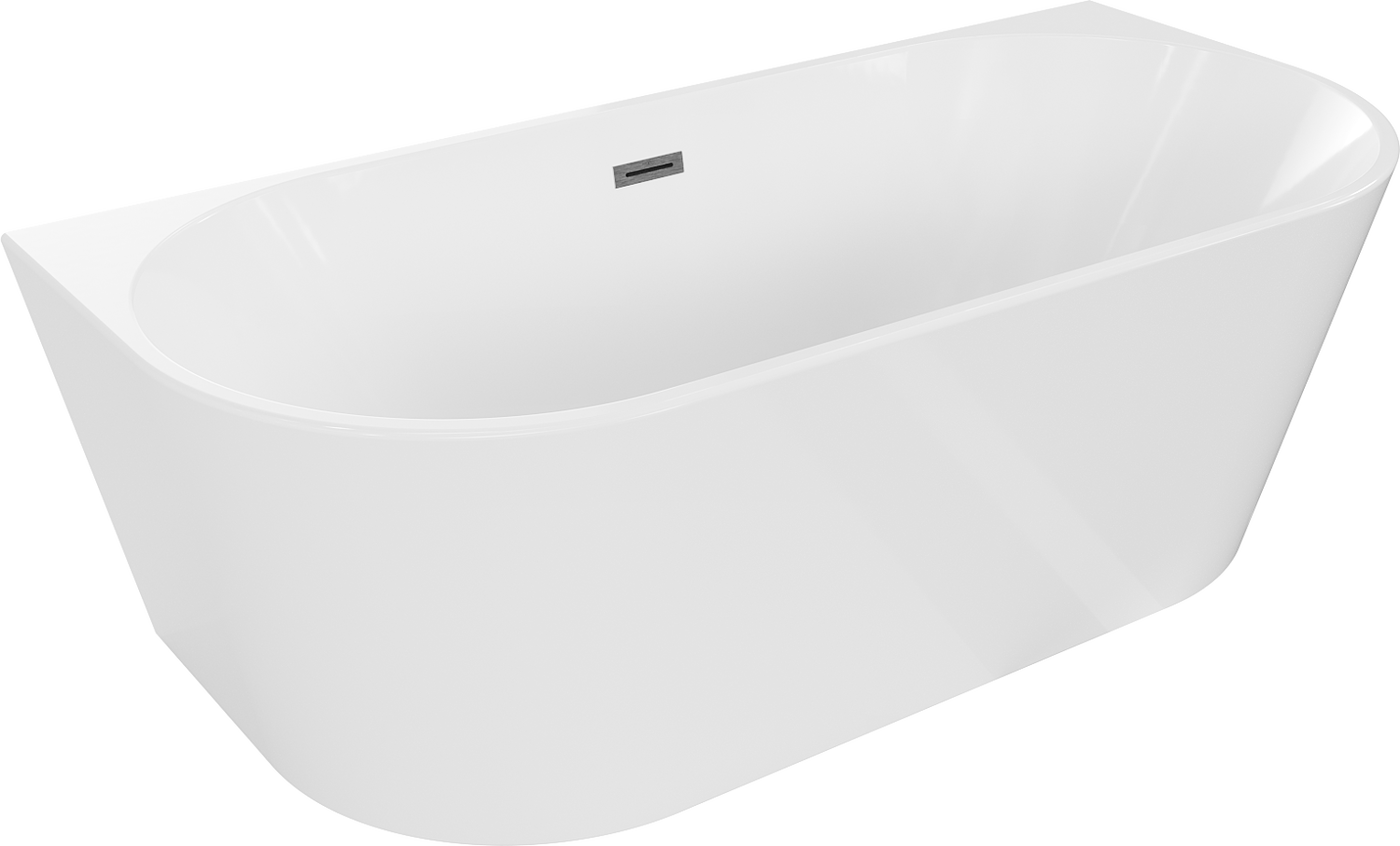 Mexen Oval freistehende wandhängende Badewanne 160 x 80 cm, weiß, Überlauf gun gray gebürstet - 52671608000-66