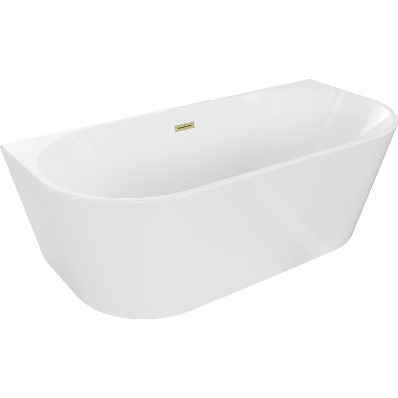 Mexen Oval Freistehende Badewanne Wand 180 x 80 cm, weiß, Abfluss gebürstetes Gold - 52671808000-55