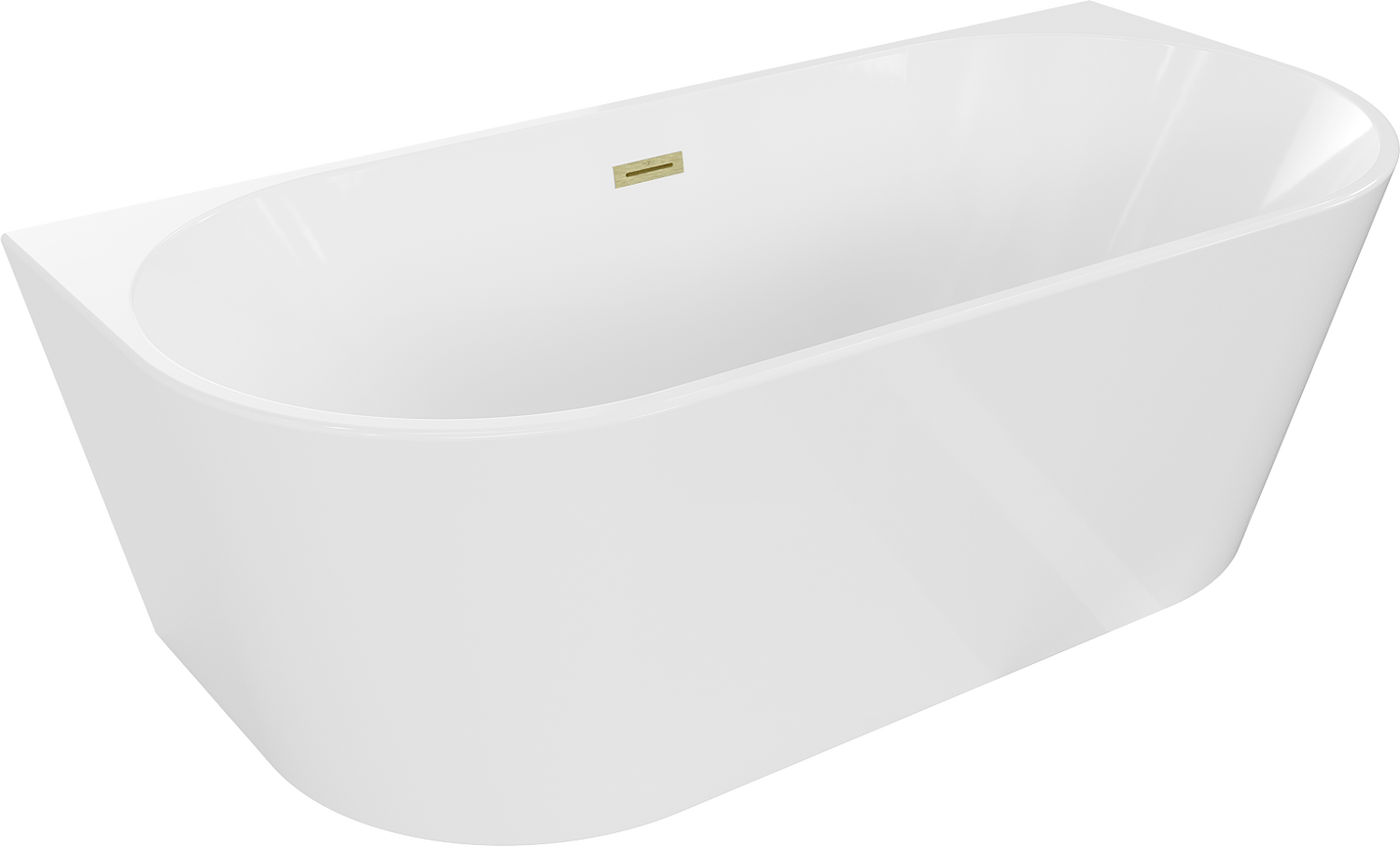 Mexen Oval Freistehende Badewanne Wand 180 x 80 cm, weiß, Abfluss gebürstetes Gold - 52671808000-55