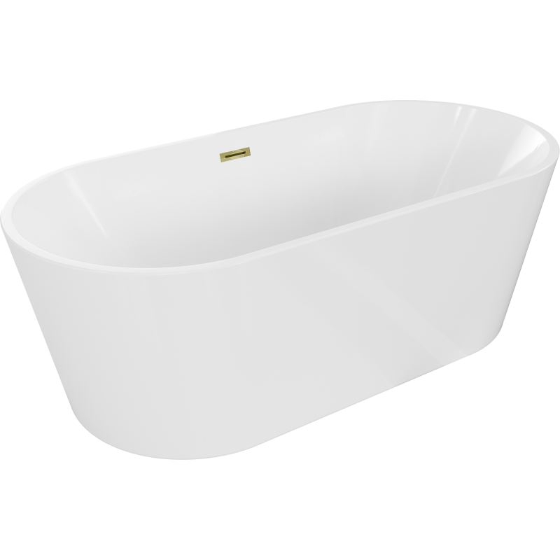 Mexen Luna freistehende Badewanne 160 x 75 cm, weiß, Überlauf gold - 52031607500-50