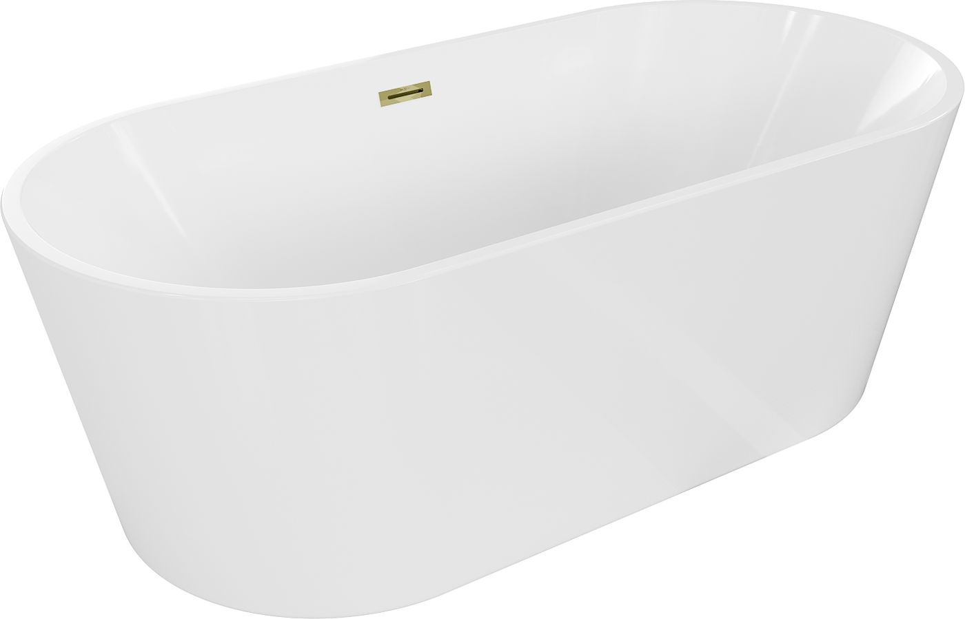 Mexen Luna freistehende Badewanne 160 x 75 cm, weiß, Überlauf gold - 52031607500-50