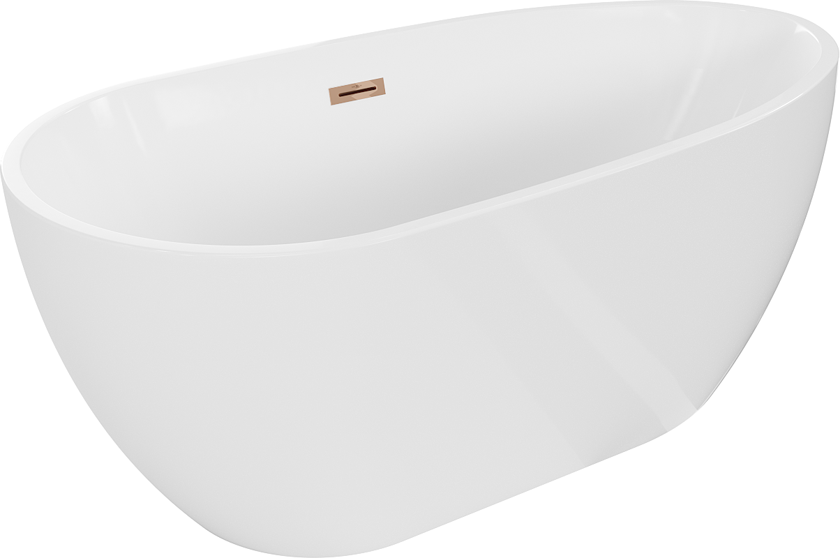 Mexen Eos freistehende Badewanne 150 x 75 cm, weiß, Überlauf in Roségold - 52471507500-60