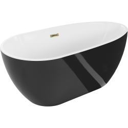 Mexen Eos freistehende Badewanne 150 x 75 cm, weiß/schwarz, Überlauf gold - 52471507575-50