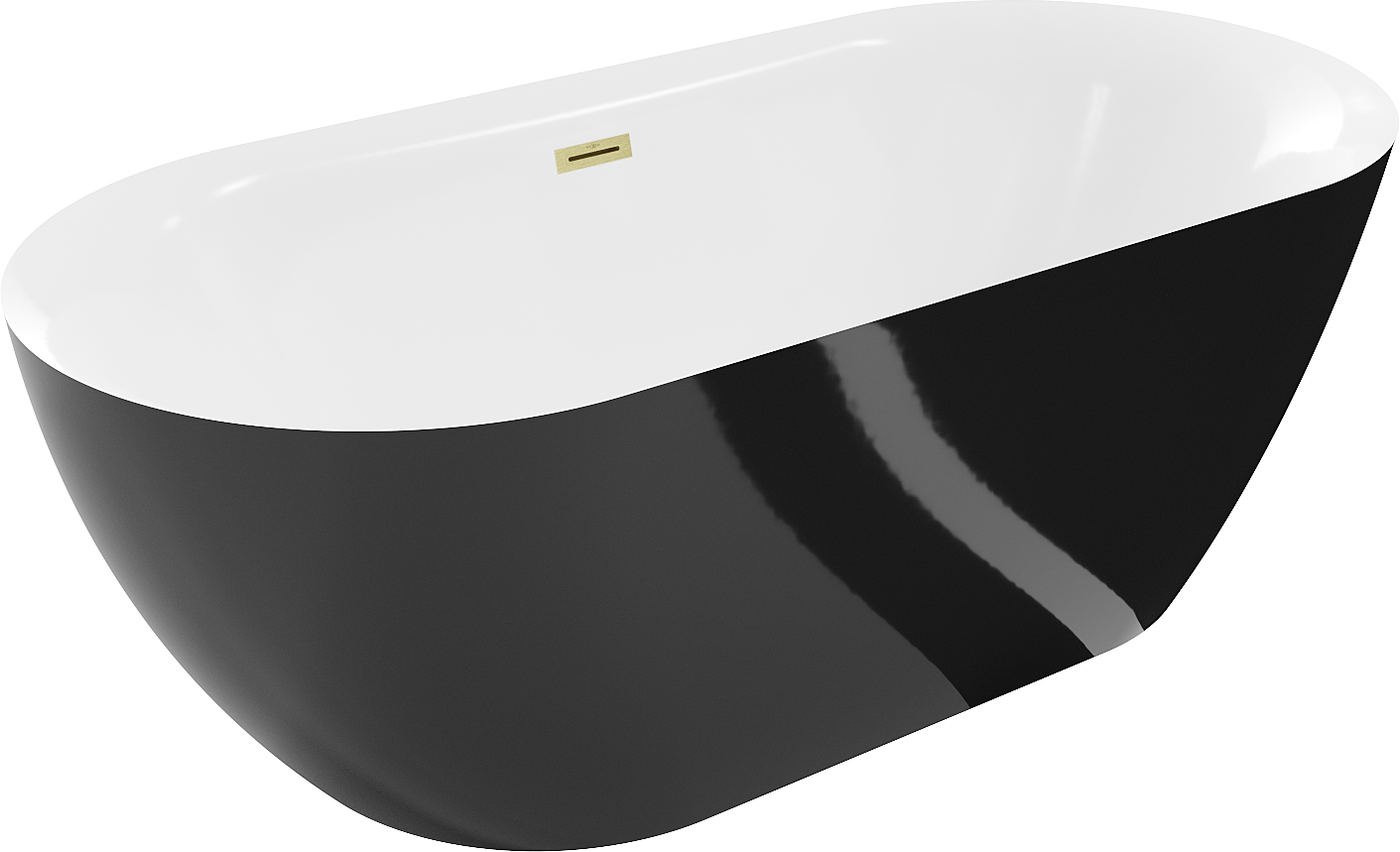 Mexen Roxy Badewanne freistehend 170 x 80 cm, weiß/schwarz, brushed golden overflow - 51201708075-55