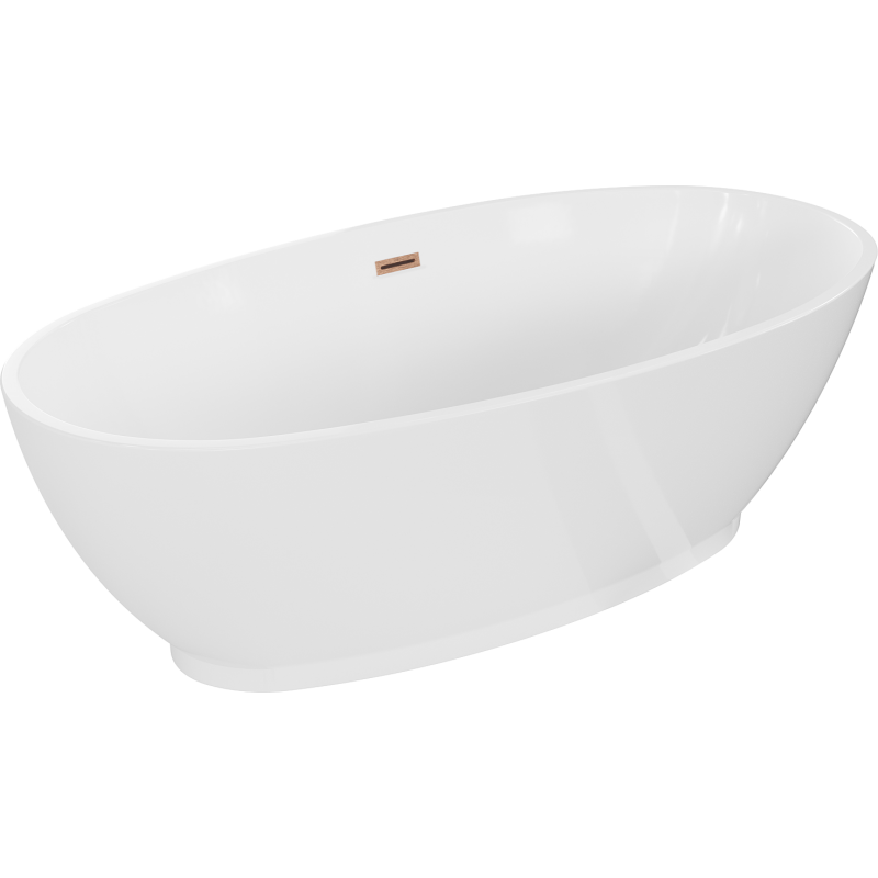 Mexen Bilbao freistehende Badewanne 180 x 90 cm, weiß, gebürsteter Messingüberlauf - 51311809000-65