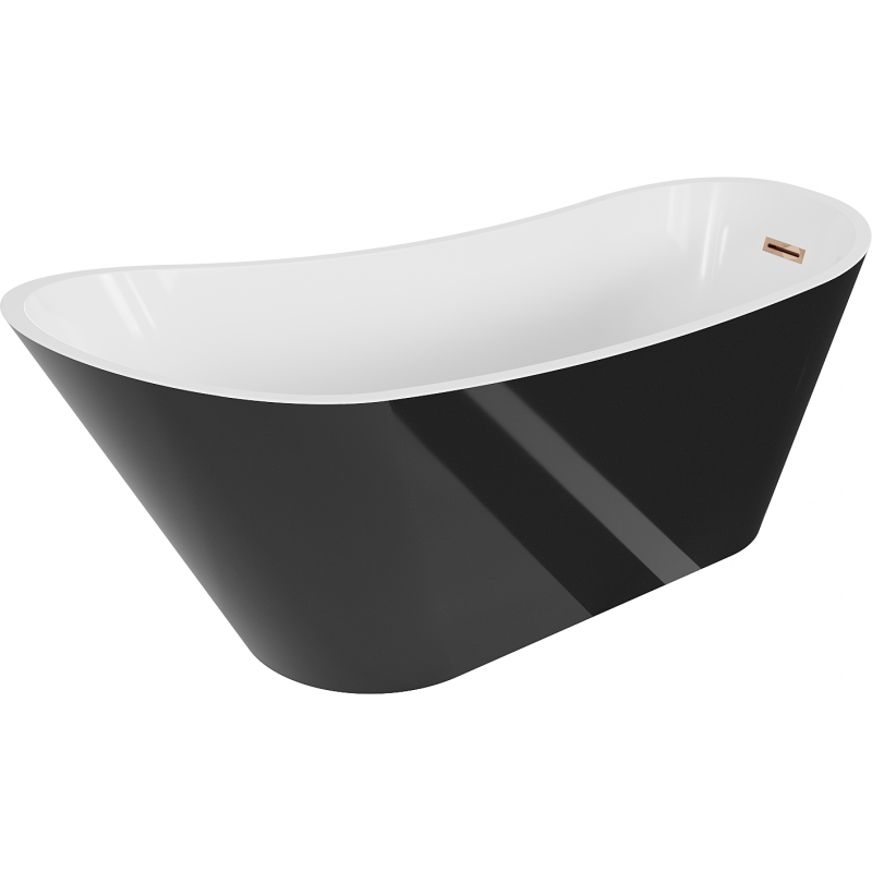 Mexen Alta freistehende Badewanne 170 x 75 cm, weiß/schwarz, Überlauf roségold - 52141707575-60