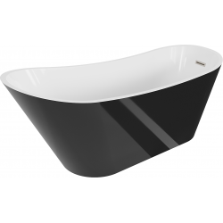 Mexen Alta freistehende Badewanne 170 x 75 cm, weiß/schwarz, gebürsteter Nickelüberlauf - 52141707575-97