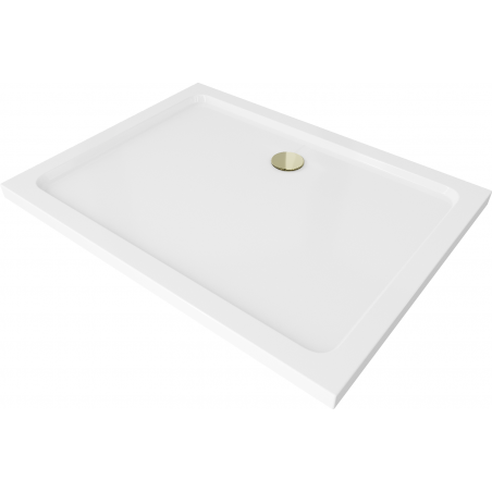 Mexen Flat rechteckige Duschwanne slim 100 x 90 cm, Weiß, Siphon Gold - 40109010G