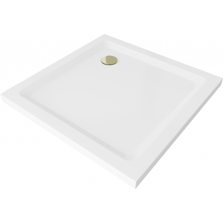 Mexen Flat Quadratische Duschwanne slim 90 x 90 cm, Weiß, Siphon Gold - 40109090G