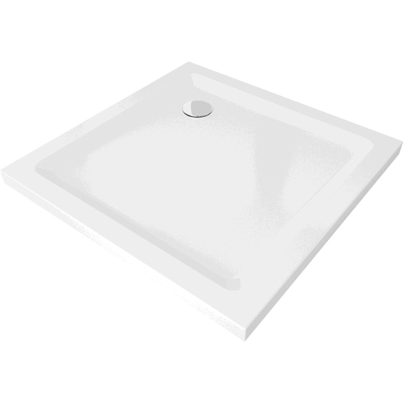 Mexen Flat Quadratische Duschwanne slim 90 x 90 cm, Weiß, Siphon Chrom - 40109090