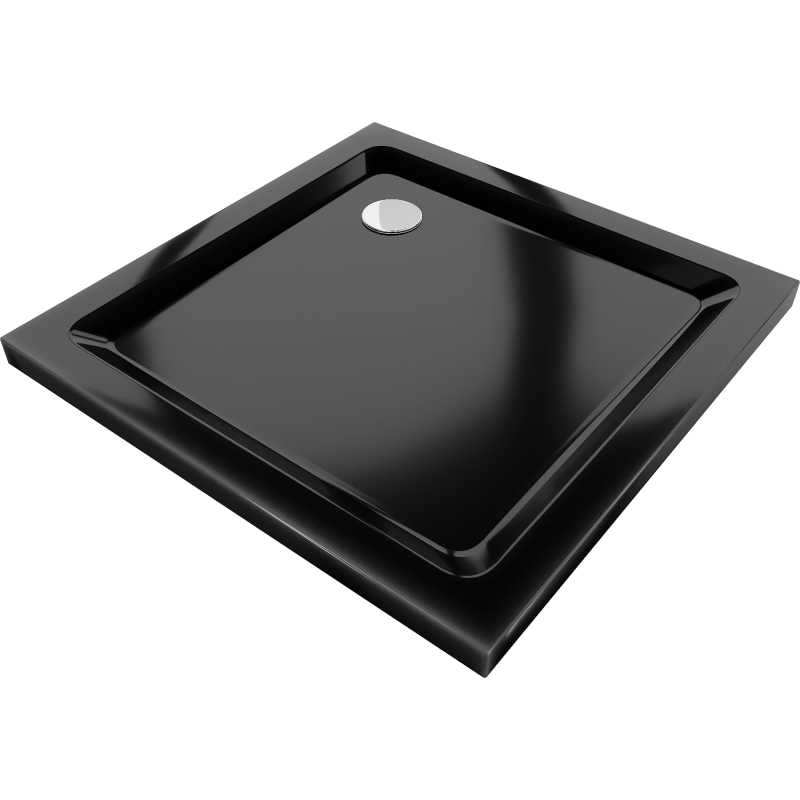 Mexen Flat Quadratische Duschwanne slim 80 x 80 cm, Schwarz, Siphon Chrom - 40708080