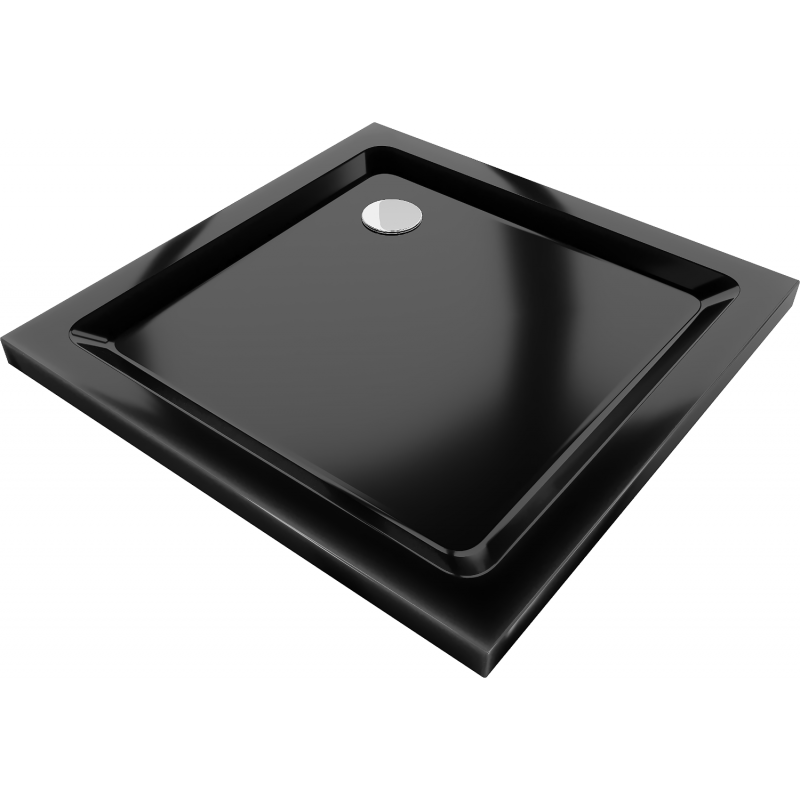 Mexen Flat Quadratische Duschwanne slim 90 x 90 cm, Schwarz, Siphon Chrom - 40709090