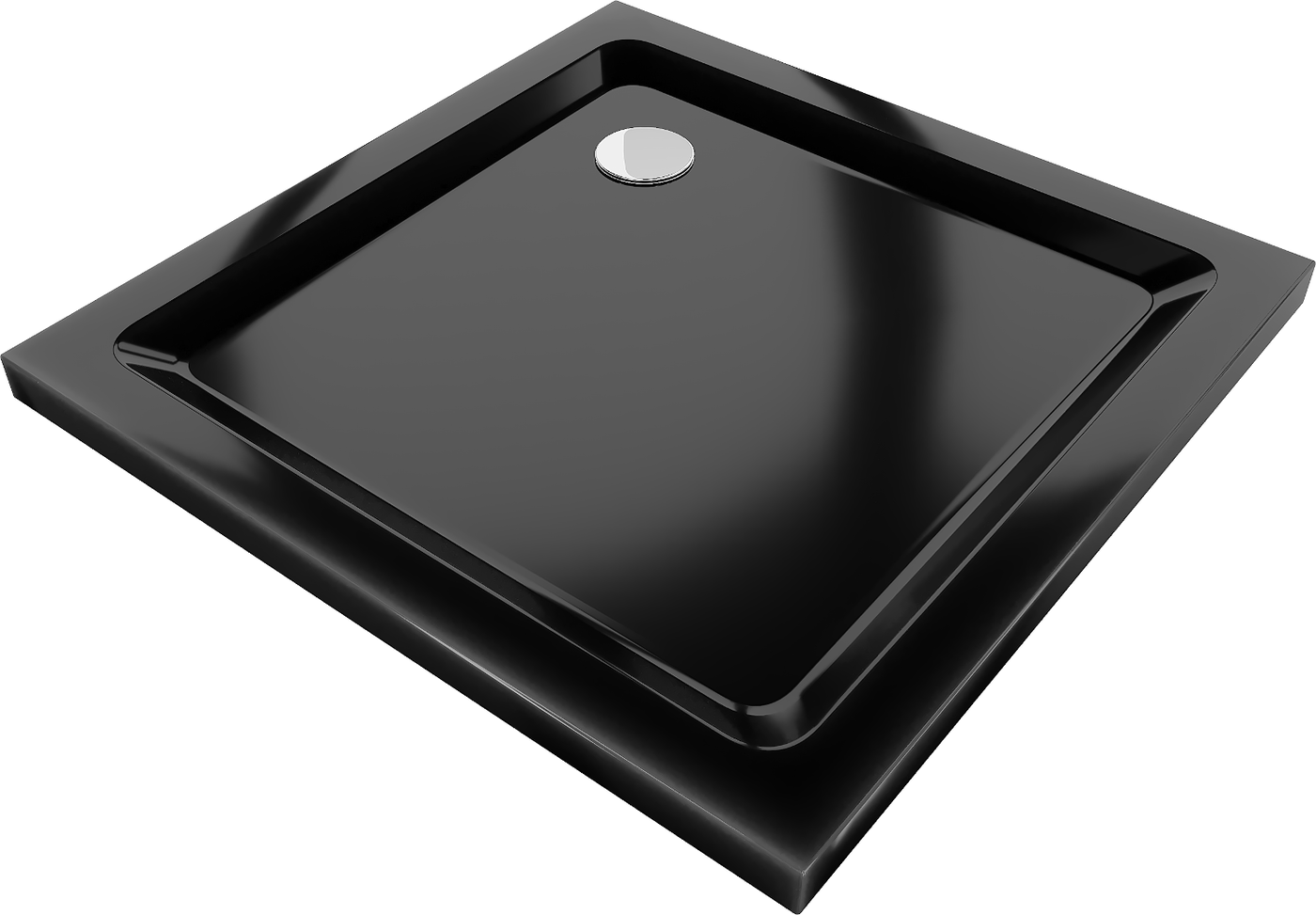 Mexen Flat Quadratische Duschwanne slim 90 x 90 cm, Schwarz, Siphon Chrom - 40709090