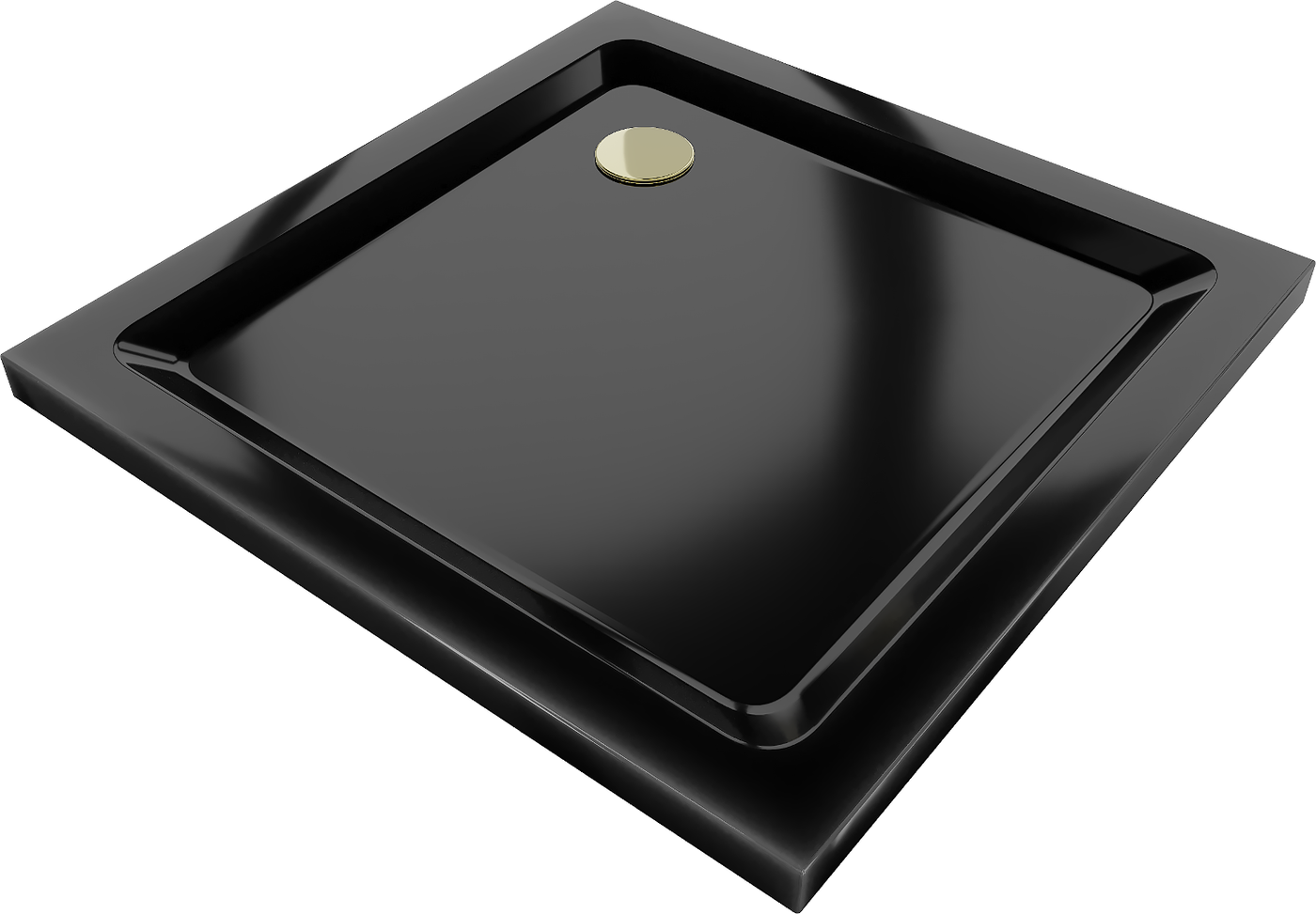 Mexen Flat Quadratische Duschwanne slim 90 x 90 cm, Schwarz, Siphon Gold - 40709090G