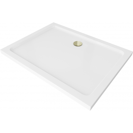 Mexen Flat rechteckige Duschwanne slim 90 x 70 cm, Weiß, Siphon Gold - 40107090G