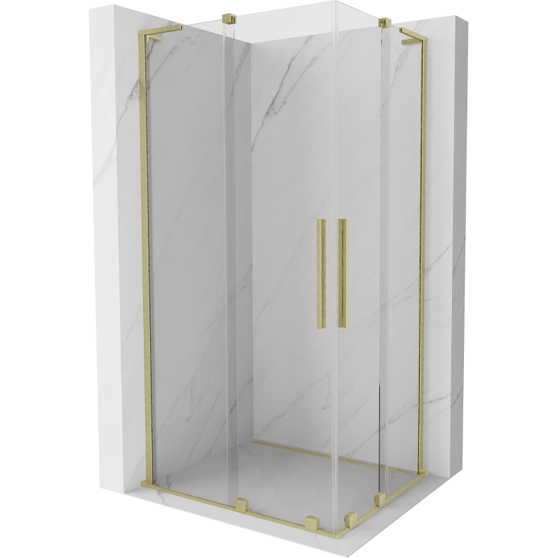 Mexen Velar L Duo Duschkabine verschiebbar 100 x 90 cm, transparent, gebürstetes Gold - 871-100-090-02-03-55