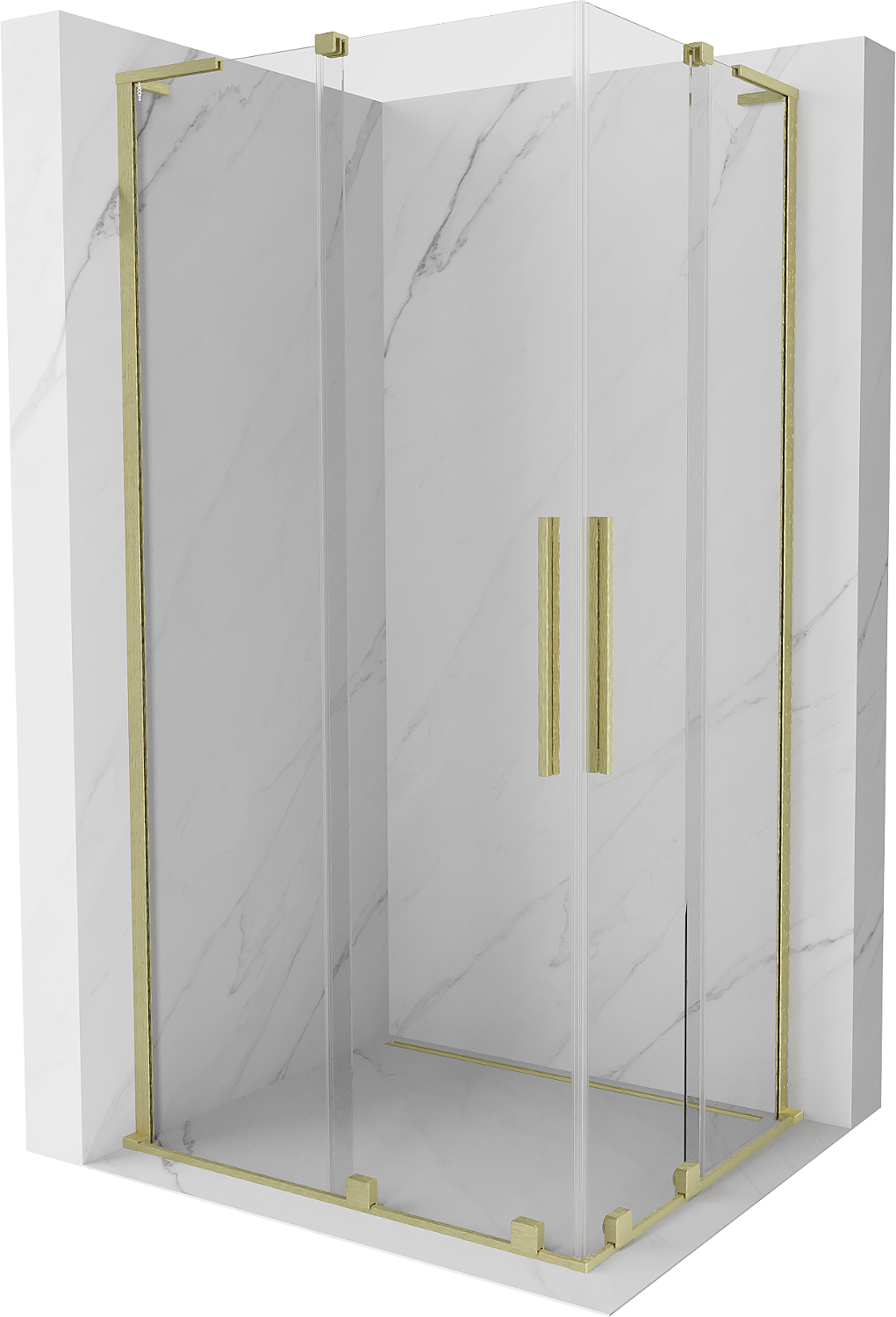 Mexen Velar L Duo Duschkabine verschiebbar 100 x 90 cm, transparent, gebürstetes Gold - 871-100-090-02-03-55