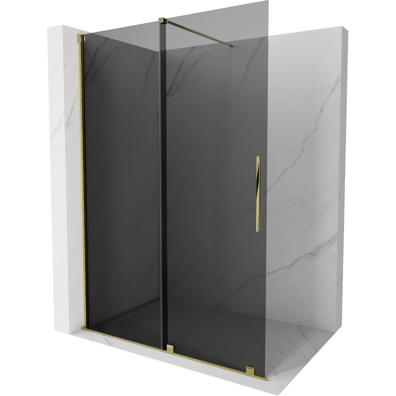 Mexen Velar Walk-in Duschwand ausziehbar 150 x 200 cm, grafit 8 mm, gold - 871-150-000-43-50