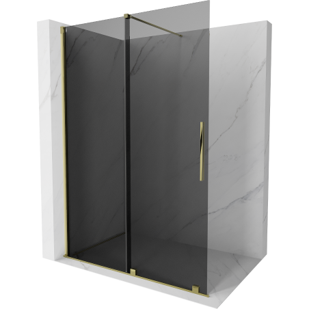 Mexen Velar Walk-in Duschwand ausziehbar 150 x 200 cm, grafit 8 mm, gold - 871-150-000-43-50