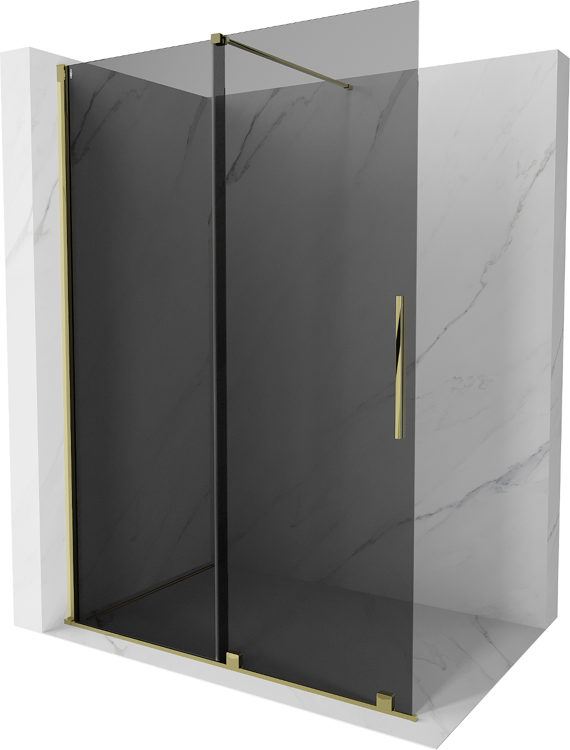 Mexen Velar Walk-in Duschwand ausziehbar 150 x 200 cm, grafit 8 mm, gold - 871-150-000-43-50