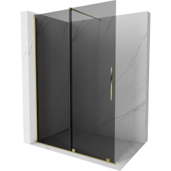 Mexen Velar Duschwand Walk-in 140 x 200 cm, grafit 8 mm, gold - 871-140-000-43-50