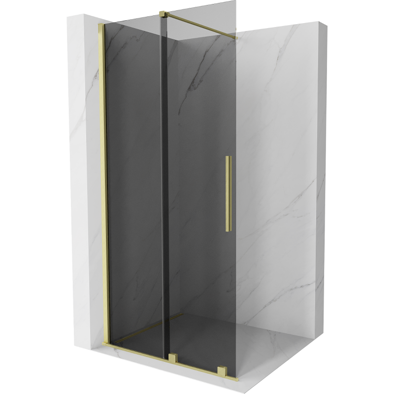 Mexen Velar Dusche Wandverkleidung Schiebewand Walk-in 85 x 200 cm, grafit 8 mm, gebürstetes Gold - 871-085-000-43-55