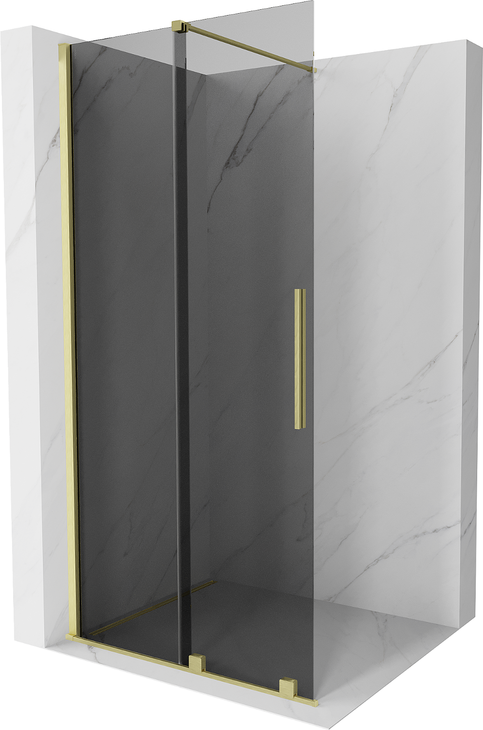 Mexen Velar Dusche Wandverkleidung Schiebewand Walk-in 85 x 200 cm, grafit 8 mm, gebürstetes Gold - 871-085-000-43-55