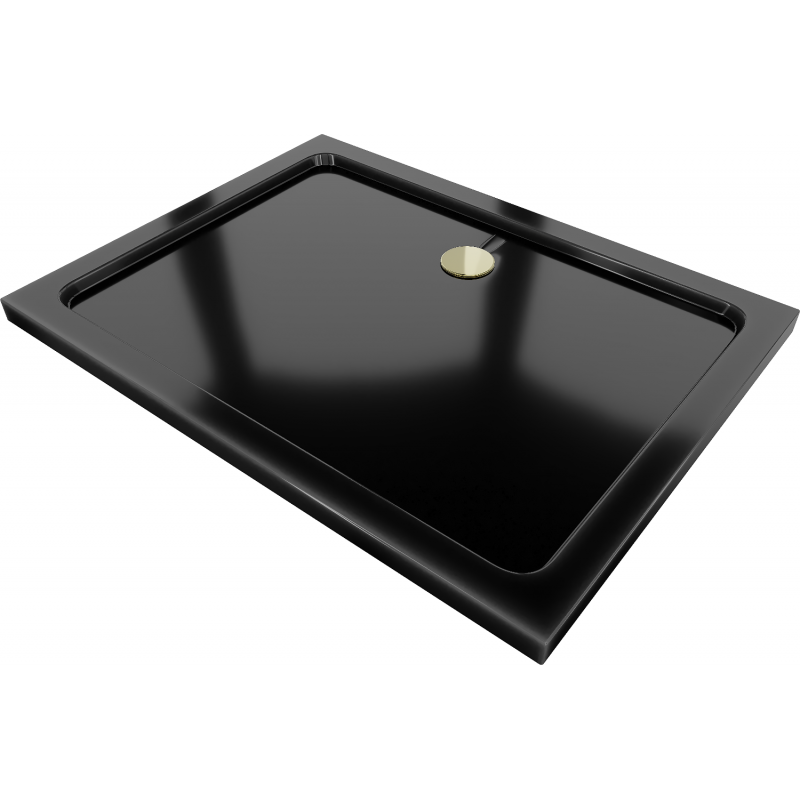 Mexen Flat rechteckige Duschwanne slim 80 x 70 cm, Schwarz, Siphon Gold - 40707080G