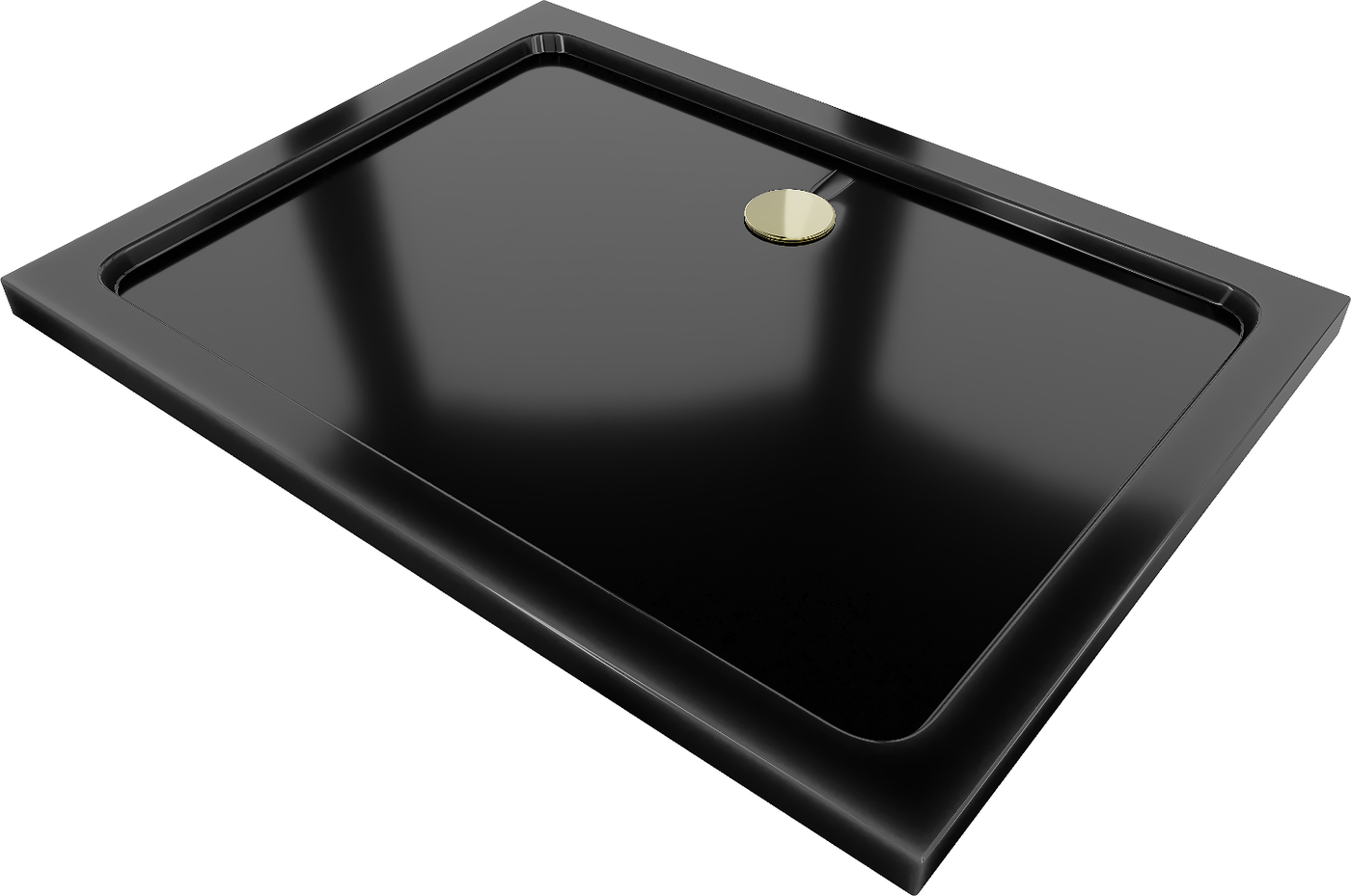 Mexen Flat rechteckige Duschwanne slim 80 x 70 cm, Schwarz, Siphon Gold - 40707080G