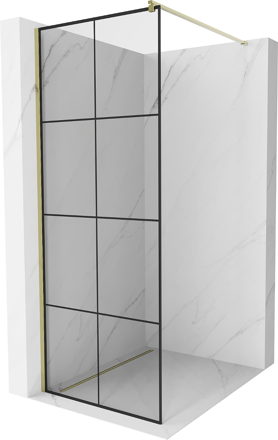 Mexen Kioto Duschwand 70 x 200 cm, Transparent/Schwarzes Design 8 mm, Gold - 800-070-101-50-77