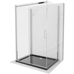 Mexen Omega Duschabtrennung, 3-wändig, einziehbar 110 x 100 cm, transparent, chrom + Duschwanne Flat - 825-110-100-01-00-3s-4070