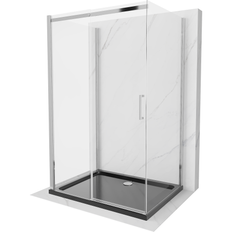 Mexen Omega Duschabtrennung, 3-wändig, einziehbar 120 x 80 cm, transparent, chrom + Duschwanne Flat - 825-120-080-01-00-3s-4070