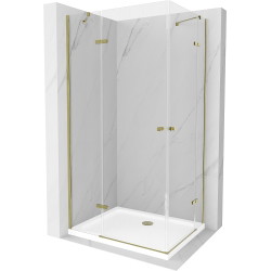 Mexen Roma Duo kippbare Duschabtrennung 100 x 90 cm, Transparent, Gold + Duschwanne Flat - 854-100-090-50-02-4010G