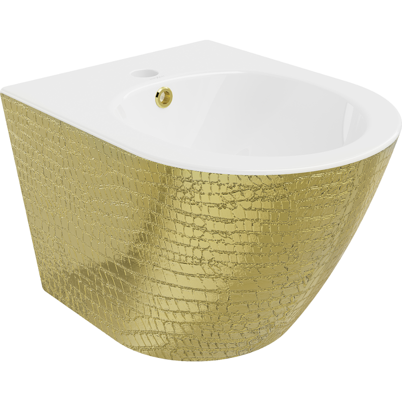 Mexen Lena wandmontiertes Bidet, Weiß/Gold Schuppenmuster - 35224808