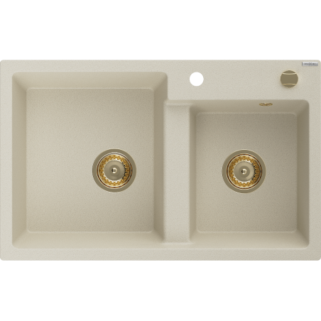 Mexen Tomas 2-Becken-Granit-Spülbecken 800 x 500 mm, Beige, Siphon Gold - 6516802000-69-G