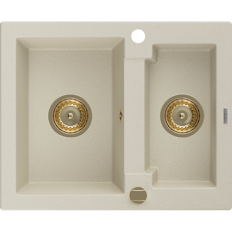 Mexen Carlos 1,5-Becken-Granitspüle 582 x 475 mm, Beige, Siphon Gold - 6518581500-69-G