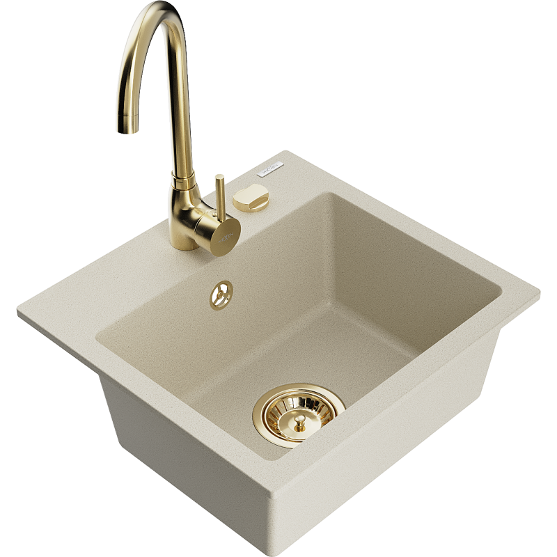 Mexen Milo 1-Becken-Granit-Spüle mit Mischbatterie Telma, Beige - 6505-69-670200-50