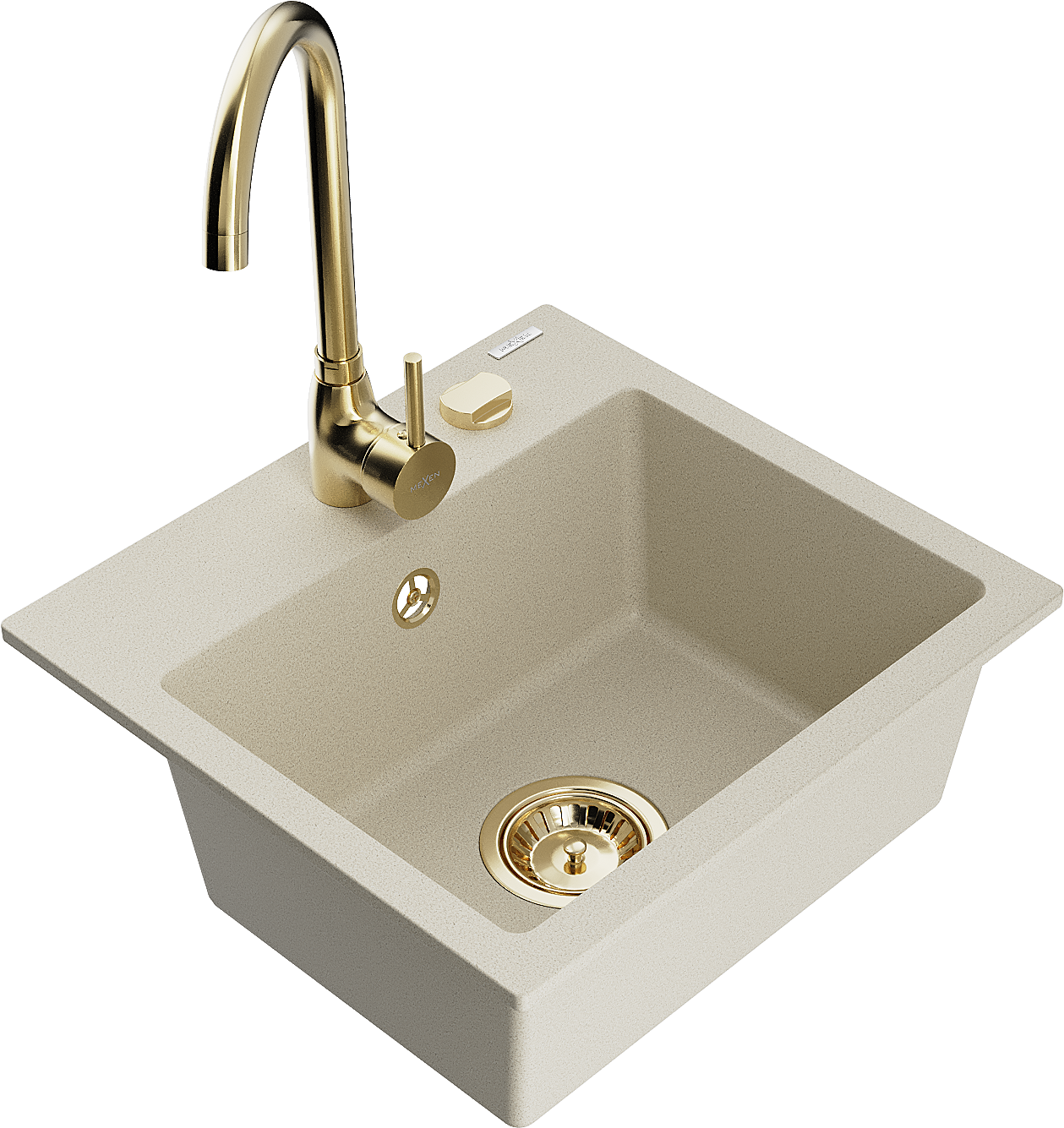 Mexen Milo 1-Becken-Granit-Spüle mit Mischbatterie Telma, Beige - 6505-69-670200-50